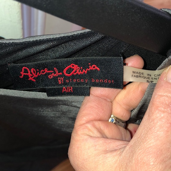 Alice + Olivia “Air” Draped Mesh Bodycon Midi Dress Size Small Gray Silver - Picture 6 of 8